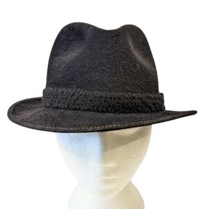 VINTAGE black fur felt fedora hat sz 6 3/4